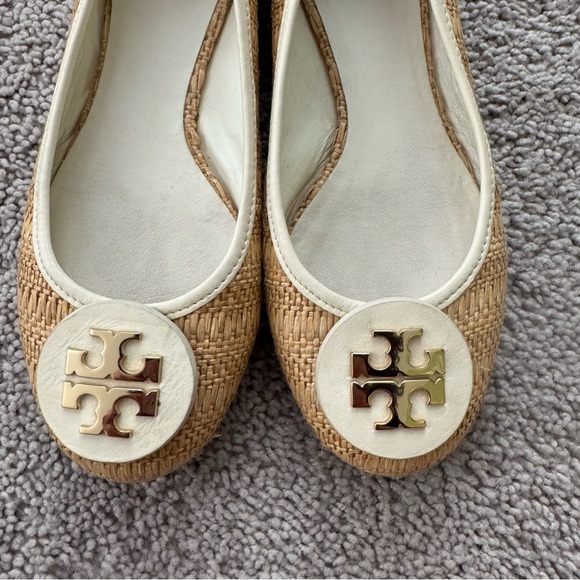 Tory Burch Flats Size 7 Reva Raffia Straw Woven Leather Ballet Slip On - Picture 2 of 11